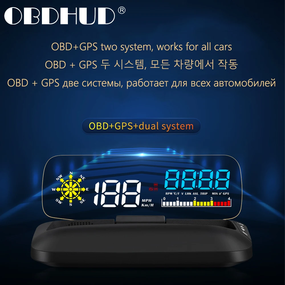 Автомобильный зеркальный дисплей C5 OBD2 HUD с GPS-навигацией цифровой проектор