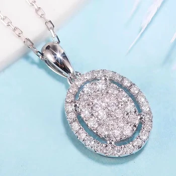 شراءAEAW 18K الذهب الأبيض 0.168cttw اضواء الماس الحقيقي الفاخرة كامل الماس هالو الجولة قلادة الماس هدية عيد ميلاد للنساء