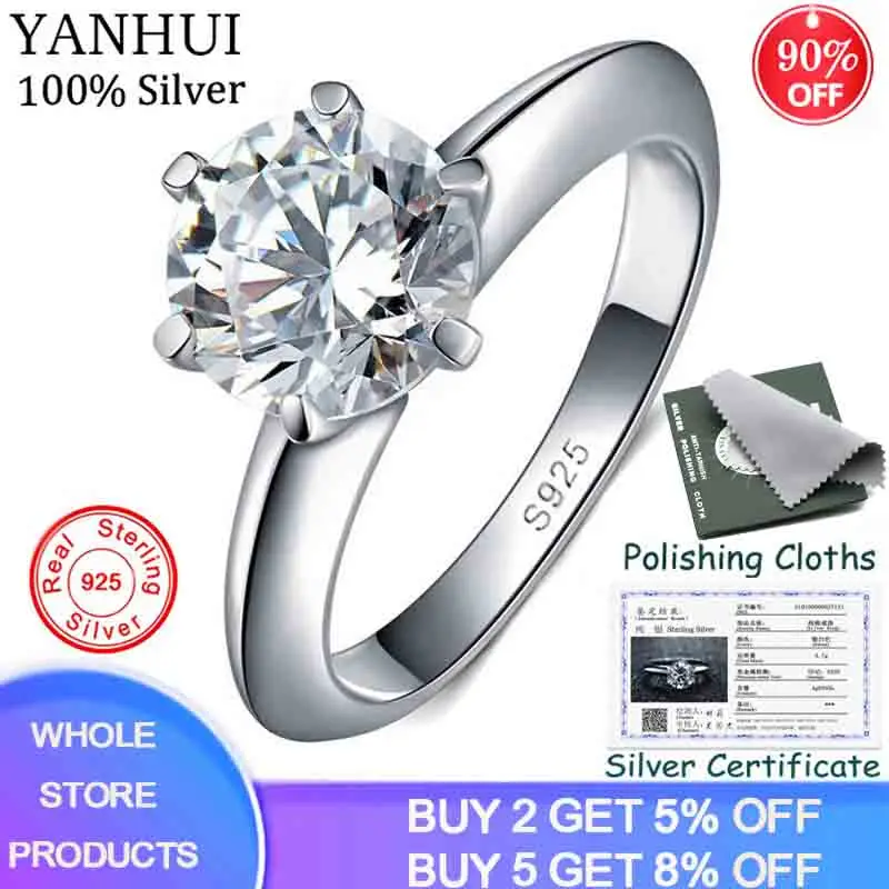 

95% OFF! With Certificate 100% Original 925 Silver Ring 1.5ct Solitaire Cubic Zirconia Fine Jewelry Wedding Rings For Women J121