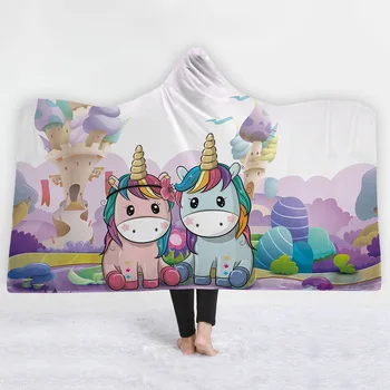 

Cartoon Unicorn Hooded Blanket For Adults Kids Watching TV Reading Winter Warm Wearable Fleece Throw Hoodie Blanket Xmas Gift