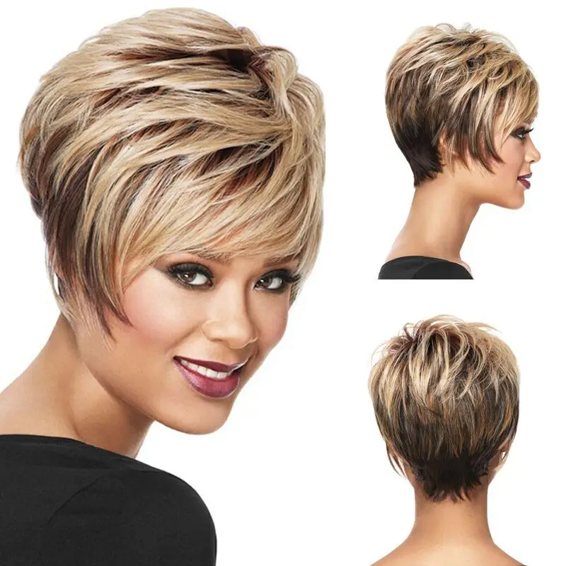 

Top Luxury High Quality Fashion Women Short Wigs Gradient Color Heat Resistant Synthetic Hair for Cosplay ---MS