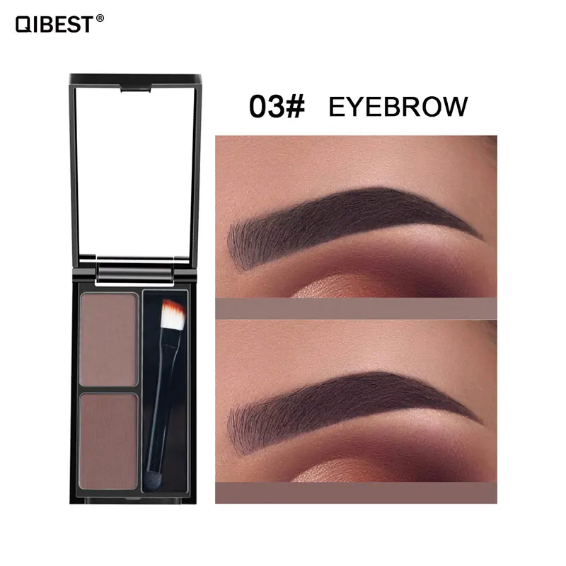 Qibest 2 цвета бровей порошок Крем Палитра косметический корректор для бровей водонепроницаемый макияж тени для век с щеткой Зеркало - Цвет: E18047-3
