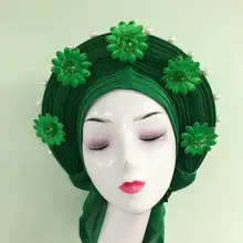 Рождественская ткань Зеленый Авто геле тюрбан головной убор уже сделан бисером кружевной ткани африканские платья для женщин высокого качества