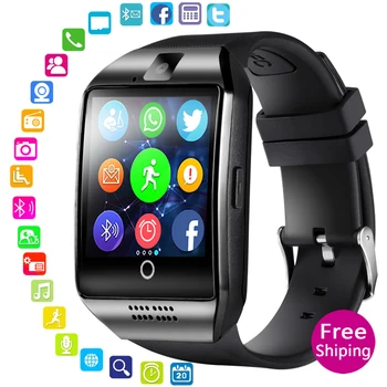 

Smart Watch Men Women Q18 With Camera Bluetooth WristWatch Support SIM TF Card Sync SMS Smartwatch For Ios Android Phones