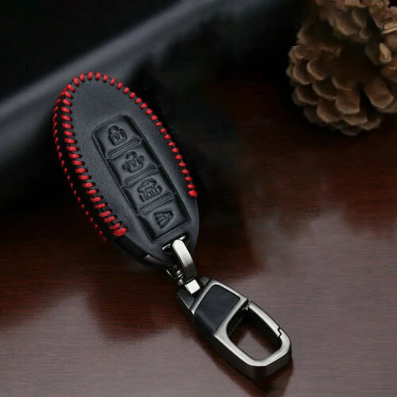 

1pc Leather Car Key Case 4 Buttons FOB Holder Protection Cover For Nissan For Infiniti high quality auto key fob case cover