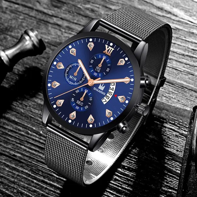 

Erkek Kol Saati Fashion Men Diamond Watch Luxury Business Watches Mesh Band Stainless Steel Analog Quartz Wristwatch Date Clock