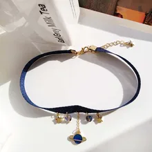 Харадзюку милые бархатные ленты Веревка чокер для женщин Звезда Луна земля кулон короткий чокер колье для женщин Подарки для девочек