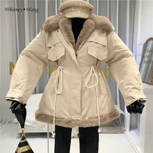 WHITNEY WANG Зимняя мода уличная Толстая парка с завязками на талии женское теплое зимнее пальто Верхняя одежда Пальто