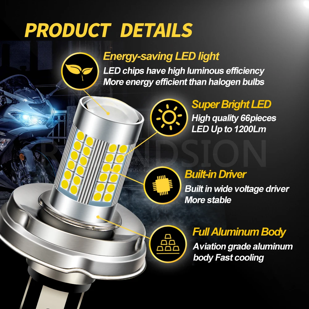 2Pcs DC 6V 10-30V 12V 24V P45T R2 3030SMD LED Motorcycle Headlight Tractor Car Fog Lamp 1200LM 6000K Scooter Motobike Moped Bulb