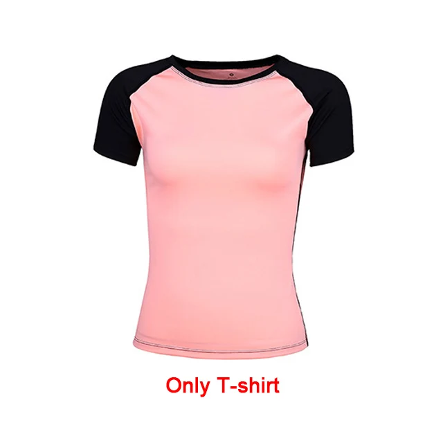 Pink T-shirt Женский комплект из 2 предметов для йоги, тренировочный женский спортивный костюм для фитнеса, рубашка+ штаны, воздухопроницаемые леггинсы для занятий йогой, спортивный костюм - Цвет: Pink T-shirt
