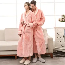 Модные зимние повседневные мужские халаты, фланелевый Халат, зимний удлиненный халат для пар, домашняя одежда, халат с длинными рукавами