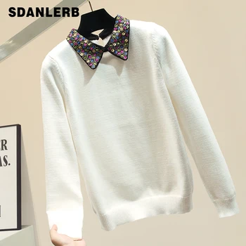 

Autumn Sweater Women's New Thick Warm Lapel Women's Sweaters Loose Outfit Colorful Sequins Sweater Pull Femme