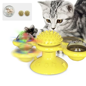 

Windmill Toys For Cats Puzzle Whirling Turntable With Brush Cat Play Game Toys Windmill Kitten Interactive Toys Supplies Pet