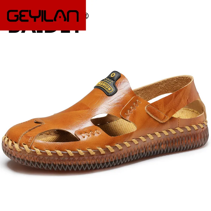 

Men Sandals Handmade Sewing Leisure Beach Men Casual Shoes Outdoor High Quality Genuine Leather Sandals Beach Men's Sandals