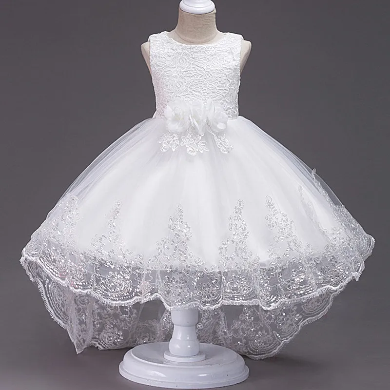 Г. Платье для девочек кружевные Детские платья с аппликацией для девочек, платья для дня рождения Торжественная одежда для девочек на свадьбу - Цвет: white