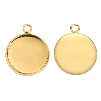 

Gold Color Stainless Steel Pendant Round Bezel tray fits 6 8 10 12 14 16mm Cabochons Base Blanks Earring Supplies DIY Findings