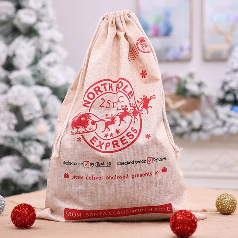 1Pcs Christmas Santa Sack Deer Canvas Santa Bag New Year Christmas Decorations for Home Stockings Gift Bag