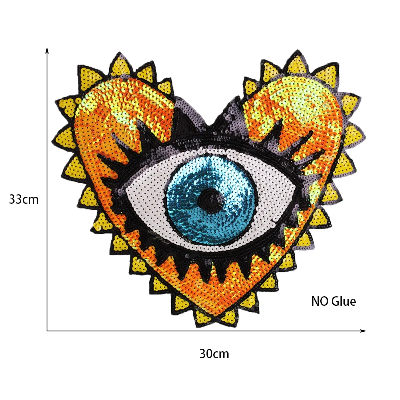 1 Pcs Love Large Sequin Heart Evil Eyes Patches No Glue Cartoon