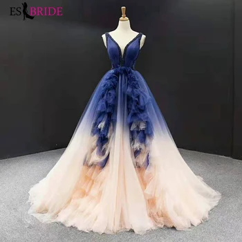 

Elegant Plus Size Evening Dresses For Women A-Line V-Neck contrast color tulle Evening Gowns For Party Vestidos De Fiesta Largo