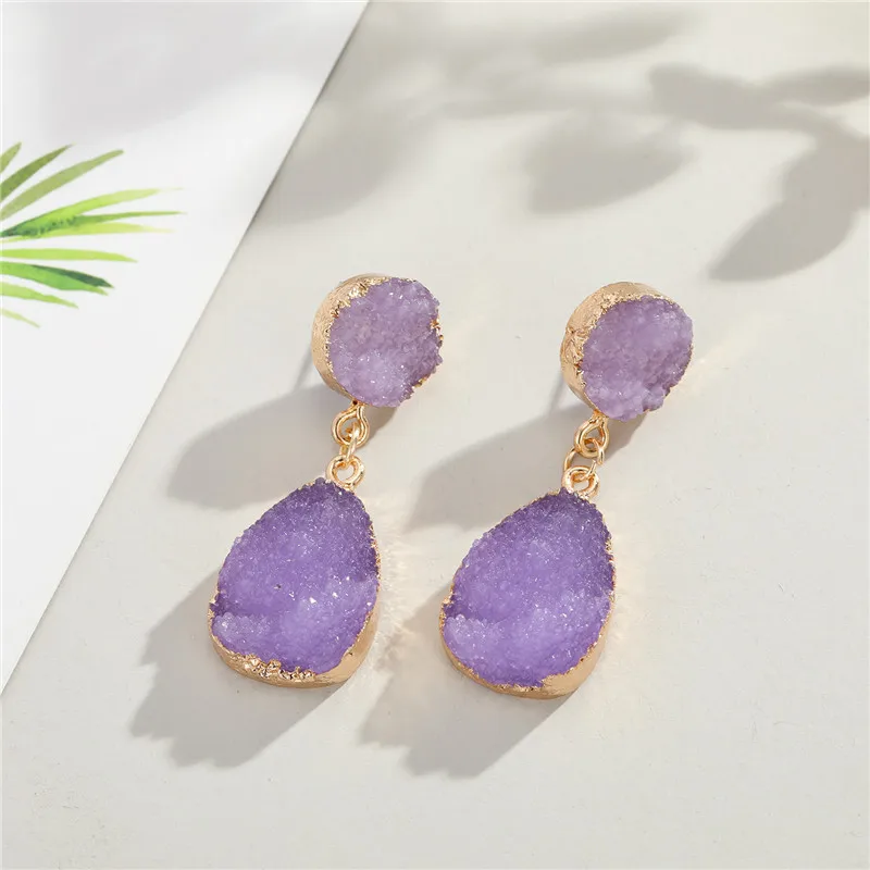 13Fashion Druzy Pink Resin Earrings Water Drop Earrings For Women Jewelry Pendientes Mujer Gifts For Women Accessories