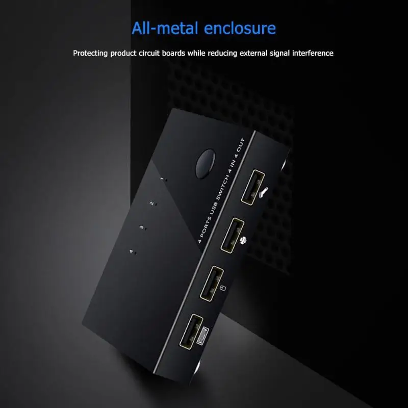  USB KVM Switch Box 4 Port USB 2.0 Switcher PC Sharing Splitter for Keyboard Mouse Printer Monitor