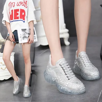 

Wedges shoes for women Real Leather Women sneakers Crystal shoes woman platform sneakers High-end Genuine Leather womens shoes