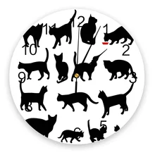 Животные кошка силуэт ПВХ настенные часы современный дизайн домашний Декор Спальня бесшумные Oclock Часы настенные для гостиной
