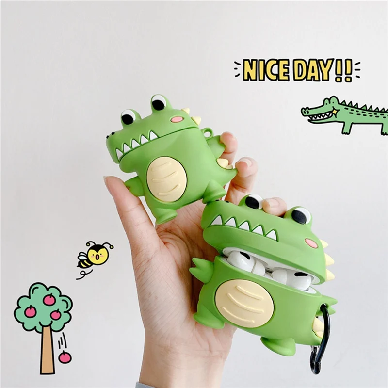 

Cute Cartoon Animals Silicone Earphone Case Funny Crocodile Protective Case Cover with Carabiner for Airpods 1 2 Airpods Pro