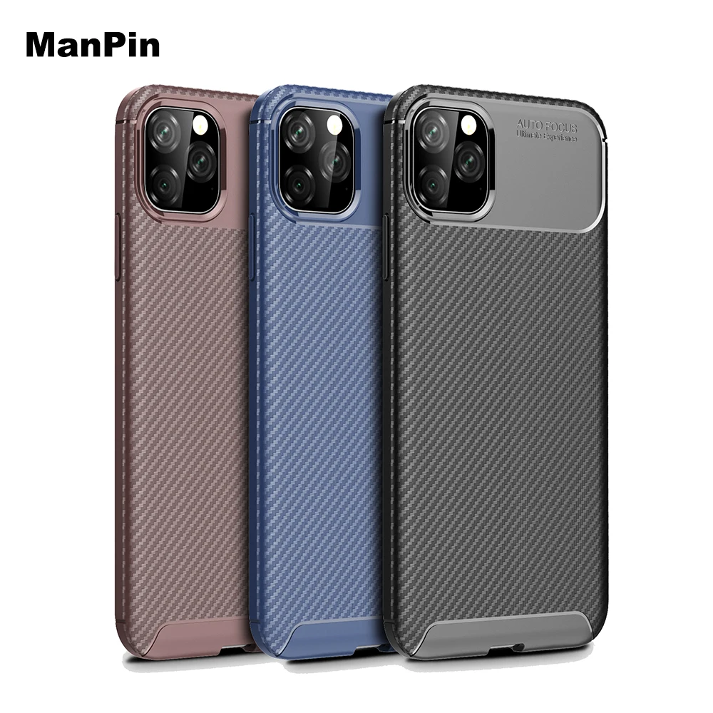 

Carbon Fiber Mobile Phone Back Cover For iPhone 11Pro MAX Screen Case TPU Silicone Drop Shock Proof Non Slip Anti Fingerprint