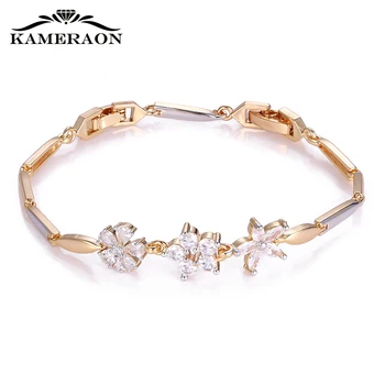 

Fashion 2020 Gold Silver Color Mix Bracelets Sunlight CZ Crystal life bracelet gifts for women 3 Flower Types charms Jewelry