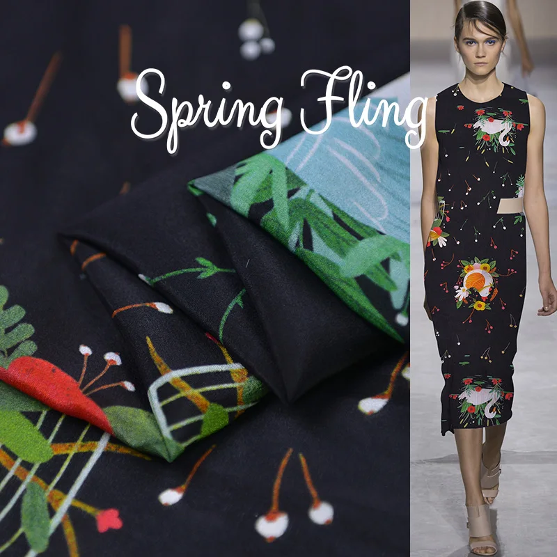 19 летняя Новинка 140 см Ширина 13momme шелк Бренд крепдешин ткань женское платье Лебедь вишня печатная Ткань Diy шитье распродажа Горячая Распродажа