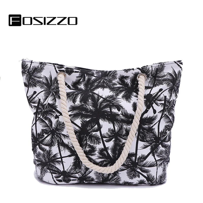 

FOSIZZO Designer Bag Canvas Beach Bag Roomy Women Handmade Leisure Holiday Handbag Coconut treeSummer Bag Tote Bag FS5314