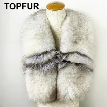 

TOPFUR 2019 New Fashion Winter Female Scarf Real Blue Fox Fur Scarf For Women Natural Mysterious Fox Fur Solid Long Luxury Scarf