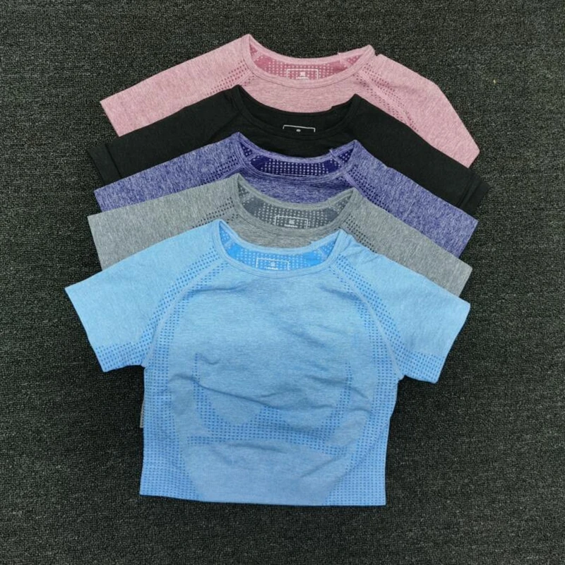 Women Seamless Yoga Short Sleeve Sports Yoga Shirts Female Gym clothing Running Shirts Fitness Sports Tank Tops