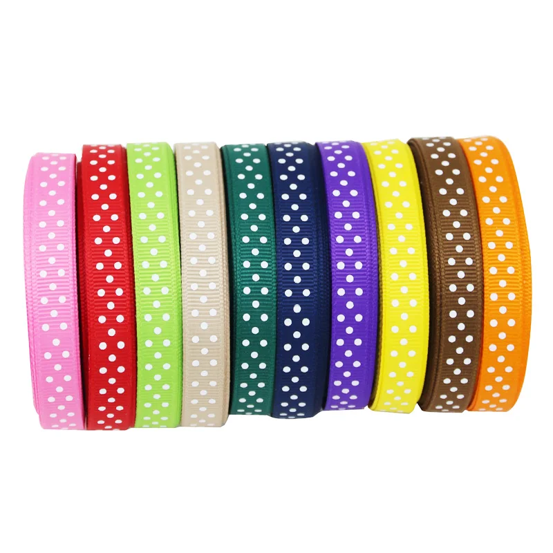 (25 ярдов/рулон) 10 мм мультфильм горошек печатных Grosgrain ленты прекрасные кружева