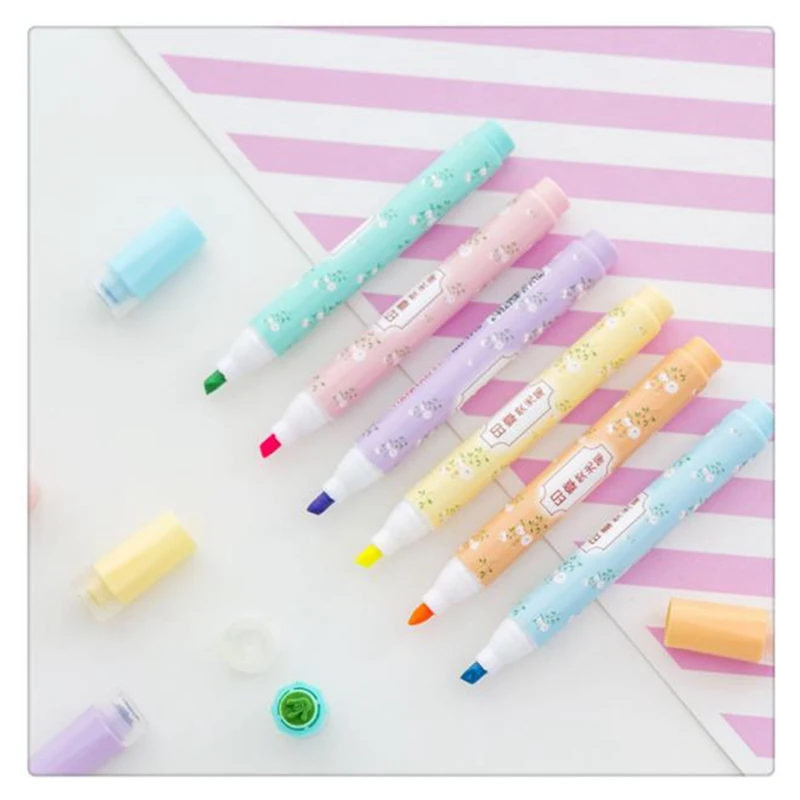 

6Pcs/Set Kawaii Mini Candy Color Highlighter Pen For Graffiti Drawing Marker Pen Art Supplies Cute School Office Stationery