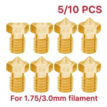 

5/10pcs 3D Printer V6 M6 Threaded brass Nozzle 0.2/0.25 0.3/0.4/0.5/0.6/1.0mm for 1.75/3.0mm filament E3D V5 V6 Hotend Extruder