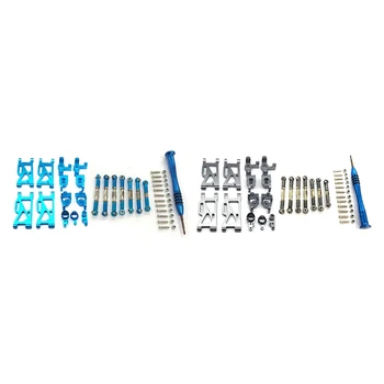 

2 Set for WLtoys 1:14 144001 RC Car Parts Metal Steering Swing Arm Base C Rear Hub Seat Servo Pull Rod, Blue & Grey