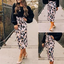 Модная женская сексуальная леопардовая юбка до щиколотки, облегающая юбка для ягодиц, Женская Повседневная пляжная длинная юбка@ C