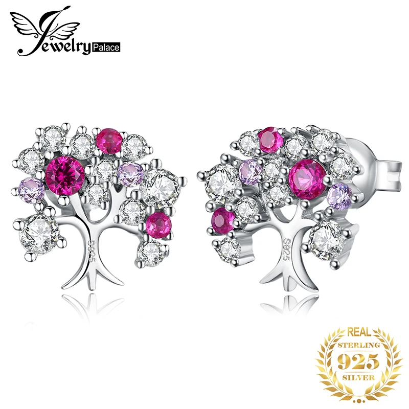 

JewelryPalace Lift Tree Created Ruby Stud Earrings 925 Sterling Silver Earrings For Women Korean Earings Fashion Jewelry 2019