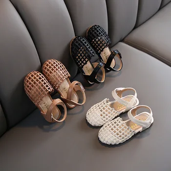 

Kids Summer Sandals Covered-toes Breathable Princess Shoes Soft Leather Beach Shoes 2020 New Woven Style Sandal SHS052
