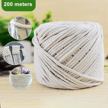 

3mm 200M Natural Beige Twisted Cord Crafts Macrame Artisan Sewing String Rope DIY Home Decor Handmade Christmas Gift Packing
