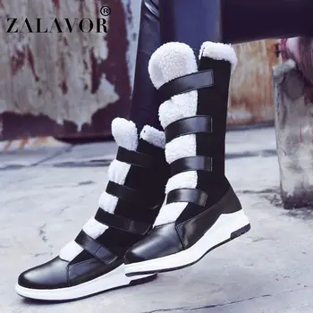 

ZALAVOR Winter Warm Fur Women Mid Calf Boots Round Toe Flats Leisure Shoes Outdoor Snow Boots Women Footwear Size 33-43