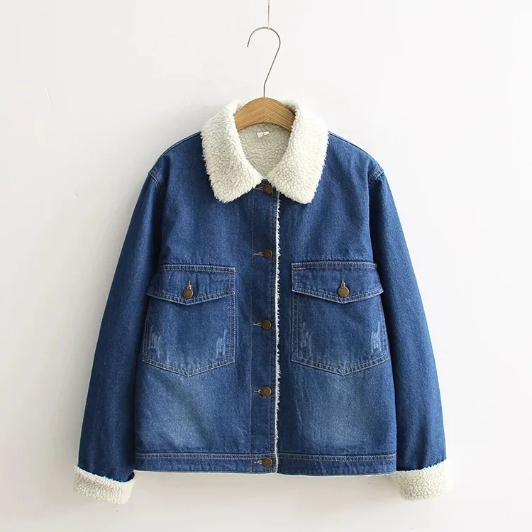 

2018 Winter WOMEN'S Dress New Style Long Sleeve Large Pocket Brushed And Thick Jeans Coat WOMEN'S Dress C7111