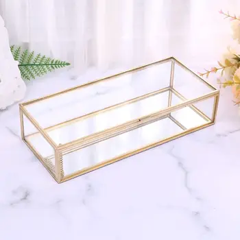 

Rustic Wedding Ring Box Geometric Storage Holder Transparent Glass Jewelry Decor