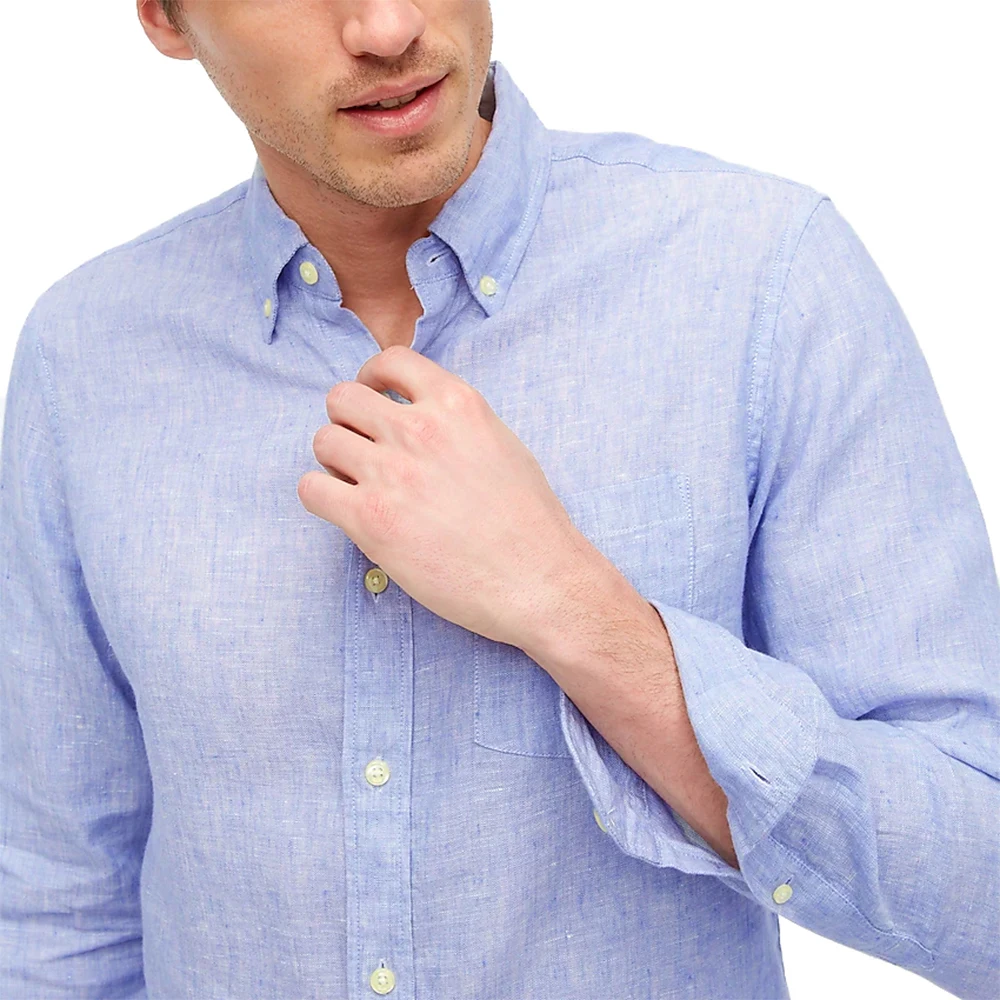 Summer Linen Cotton Shirts Tailor Made Shirt Custom Made Dress Shirts Custom Fit Light Blue Tailored Men Linen Shirt Long Sleeve