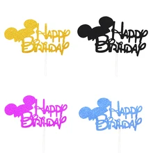 Orelhas de Inserção Do Cartão De Decoração do bolo da Festa de Aniversário Do Rato Bandeiras Sobremesa Fermento Festa Feliz Aniversário Decoração Do Plugin(China)