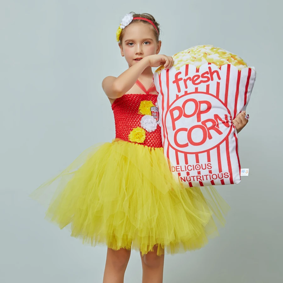 Fancy Popcorn Girl Tutu Dress Circus Birthday Outfit for Kids Food Costume Baby Photo Carnival Party Flower Tutu Dresses (4)