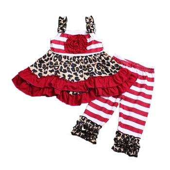 

Toddles summer casual wear leopard clothes set kids children wholesale ruffles cotton outfit kids summer clothes set