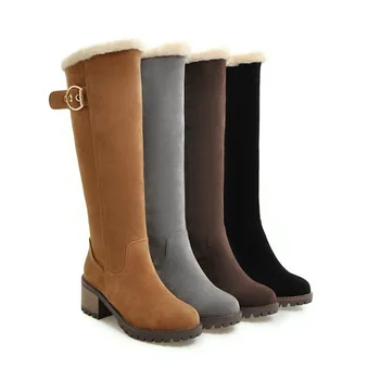 

2020 New Hot Women Boots Autumn Flock Winter Ladies Fashion Snow Boots Shoes Thigh High Suede Mid-Calf Boots Big Size 34-42